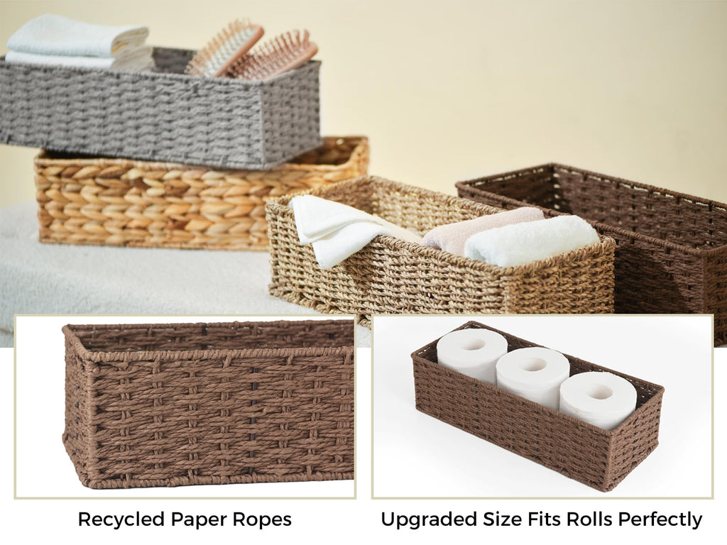 StorageWorks Round Paper Rope Toilet Tank Topper Basket, Wicker Basket for Bathroom, Brown, 2-Pack