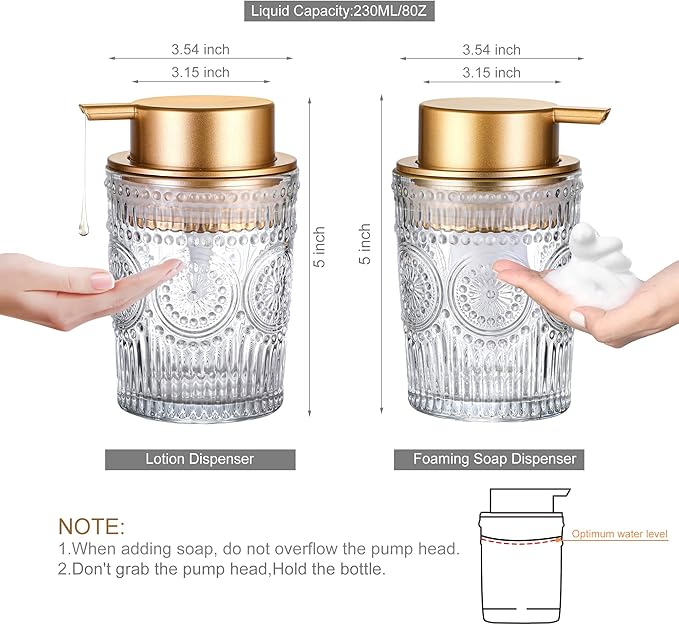 MKLZ 8 Oz Glass Dish Soap Dispenser, Hand Liquid Bottle with Gold Pump