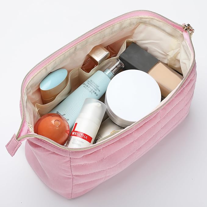 Ms. pen- Aesthetic Quilted Makeup Bag for Women, Pink