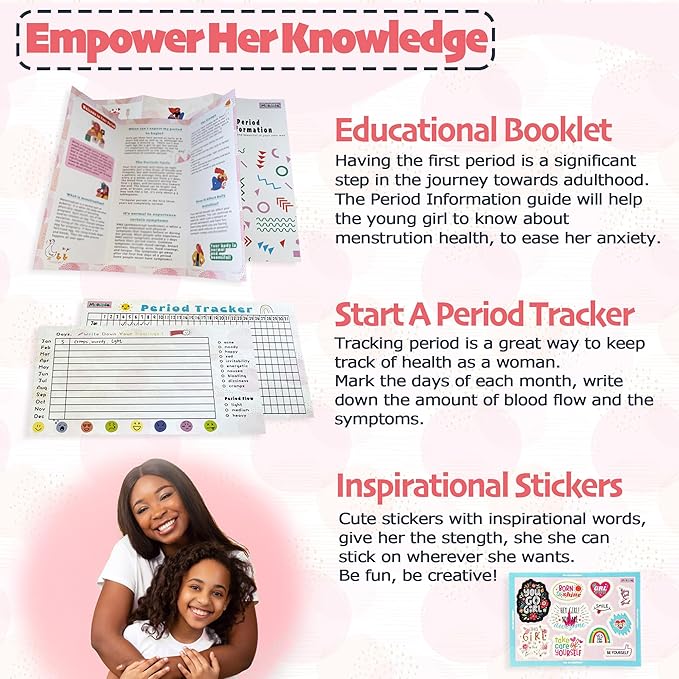 Essential Period Kit for Girls | First Period kit for Girls 10-12 | Period Bags for Teen Girls for School | First Period Gift with Sanitary Pad Storage Bag, Wipes, Period Tracker and More(Green)