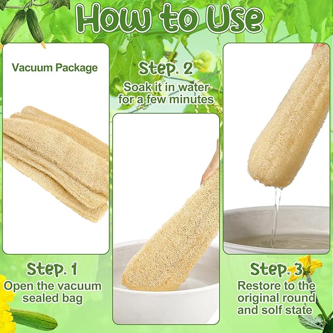 ZhouBoat 6 Pack Natural Loofah Sponge 13.8-15.7 Inches for Men Women