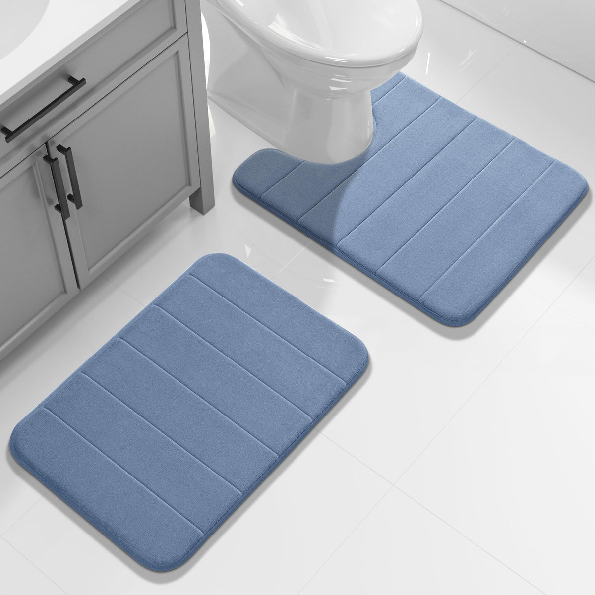 Yimobra Memory Foam Bathroom Mat Set, 24 x 17 & 24 x 20 in, Navy Blue