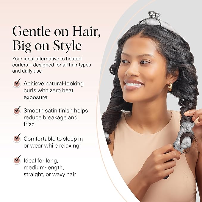 Kitsch Satin Heatless Curls Overnight Set - Marble