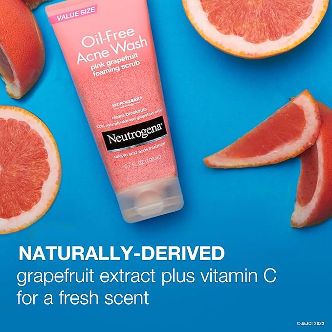 Neutrogena Oil-Free Acne Face Wash Pink Grapefruit Foaming Scrub - Facial Cleanser with Salicylic Acid for Clear Skin, Exfoliating Acne Treatment for Oily Face, 6.7 fl. oz., 3-Pack