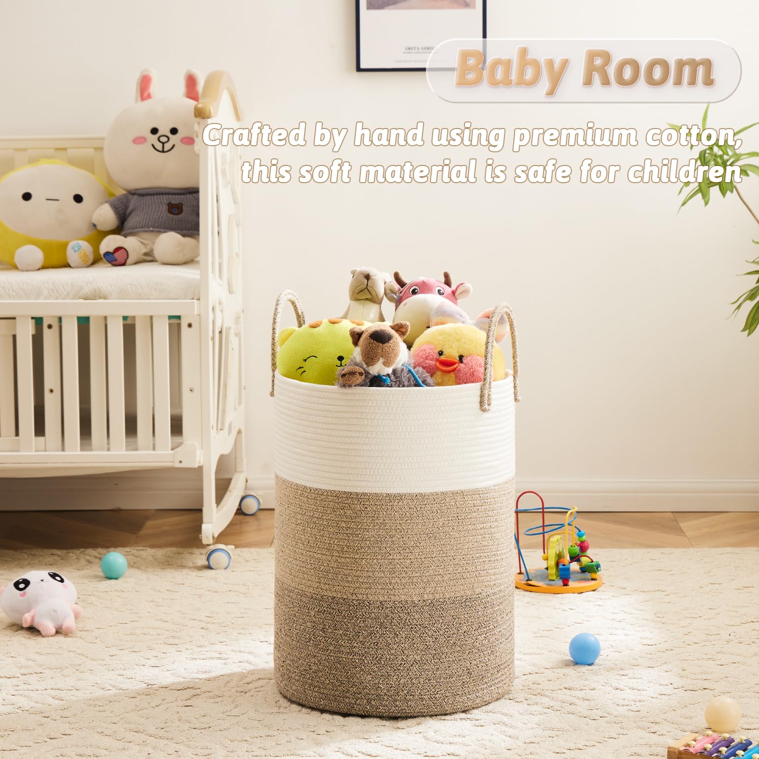 Artfeel Laundry Basket,Woven Cotton Rope Laundry Hamper,100L for Decorative Storage of Dirty Clothes,Toys and Blankets in Bathroom,Bedroom and Living Room