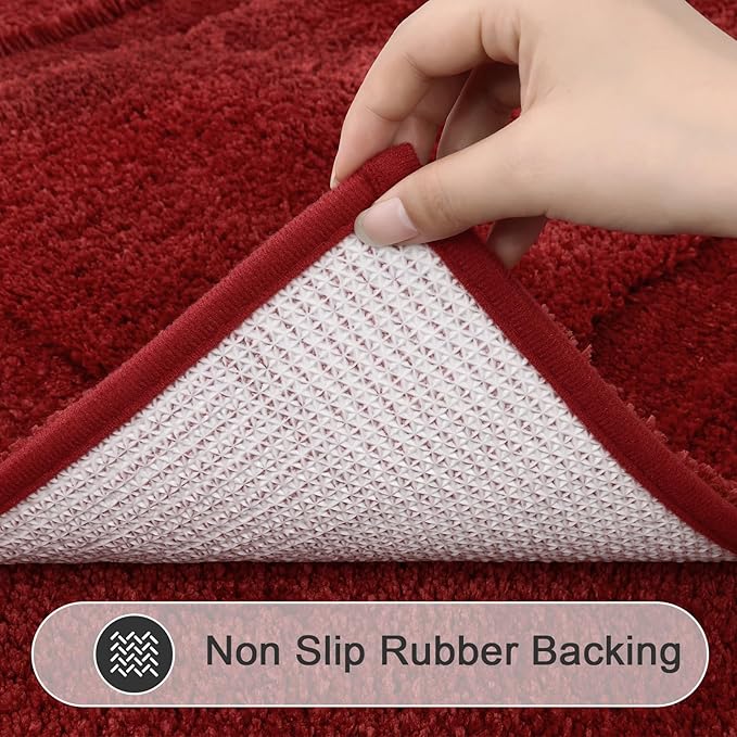 SHACOS Red Bathroom Rugs Sets 3 Piece Small Bath Mat U Shaped Toilet Rug