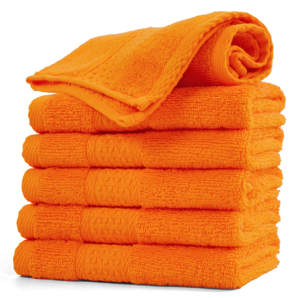 Cleanbear Washcloths Orange Face Cloths Set of 6 - Cotton 13” x 13”
