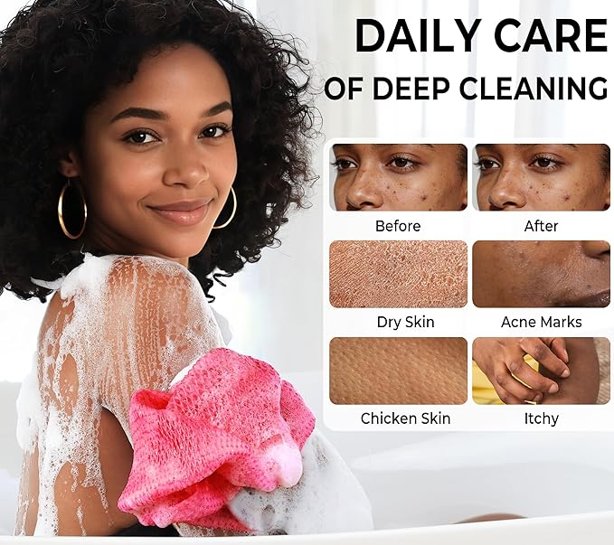 African Net Sponge Authentic - Exfoliating Back Scrub Bath Sponge with Knots - Afro Scrub Body Scrubber Exfoliator Washcloth - African Body Care Daily Use Shower Essentials