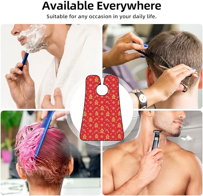 Non-Stick Beard Bib for Shaving, Christmas Red Gingerbread Cookies Candy Canes Shave Bib, Waterproof Hair Catcher with Suction Cups, Grooming Apron Men Husband