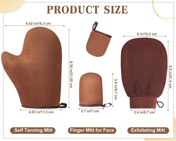 Reallnaive 5 Pcs Self Tanning Mitt Applicator Set with Self Tanner Mitt Exfoliating Glove Tanning Back Lotion Applicator Mini Glove Tanner Brush for Self Sunless Tanning Oil Lotion Mousse