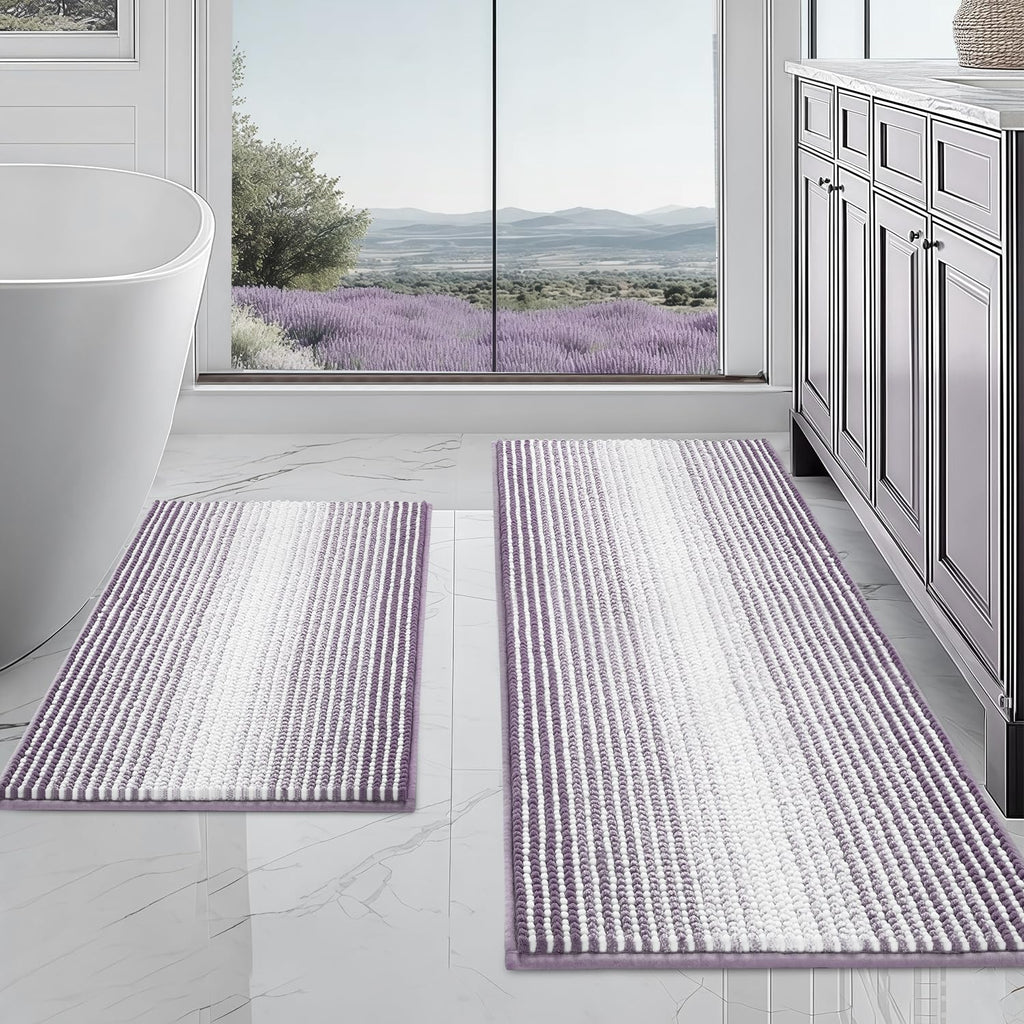 BSICPRO Bathroom Rugs and Mats Sets, 2 Piece Thick Absorbent Chenille Non Slip, Soft Shaggy Floor Mats, Machine Washable (Lavender Purple, 20" x 47" Plus 16" x 24")