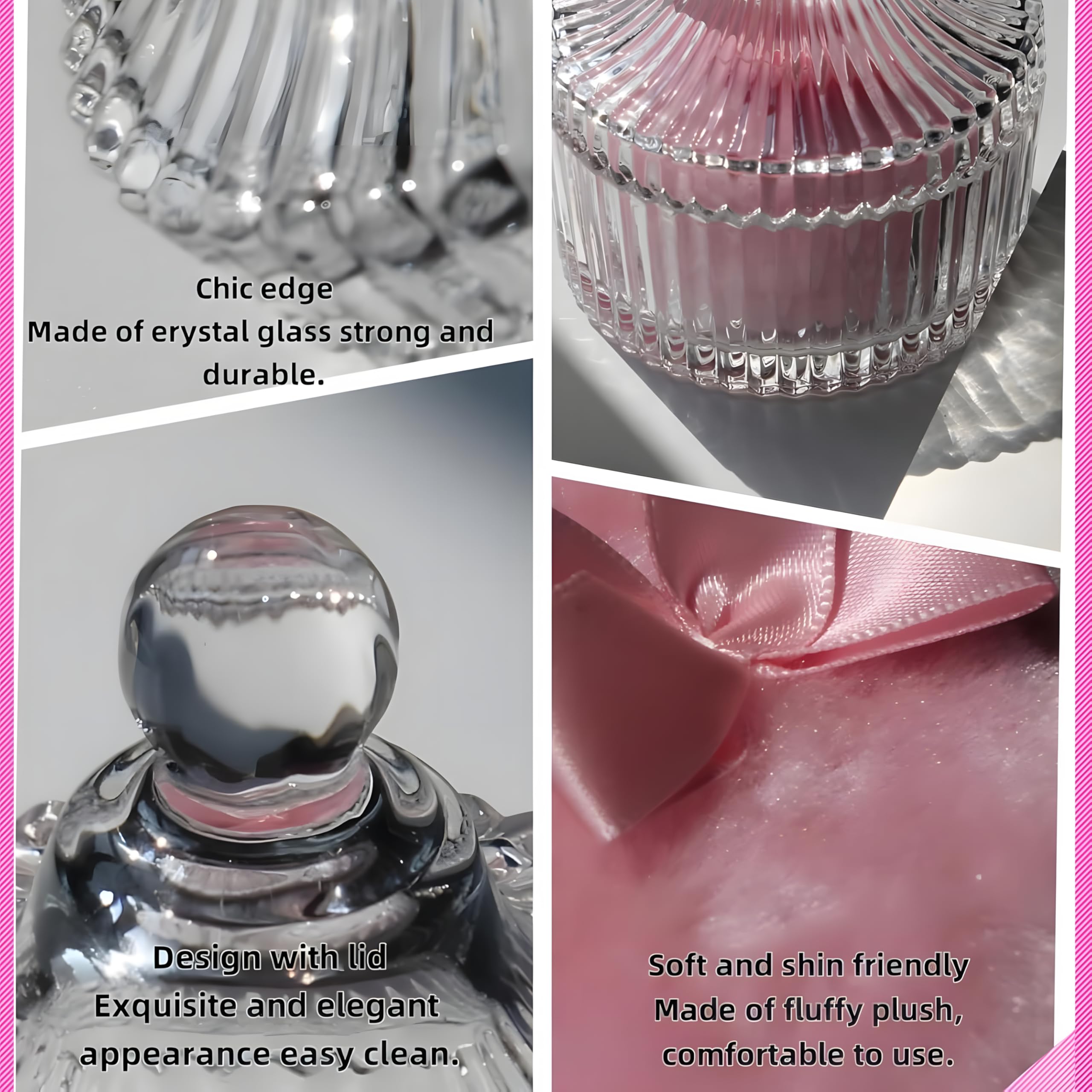 Habitable tree 2 Pcs Large Body Powder Puff and Container Powder Container with Puff Powder Puff Crystal Container Soft Washable Reusable Velour Face Body Glitter Powder Puff Wet Dry Makeup (Pink)