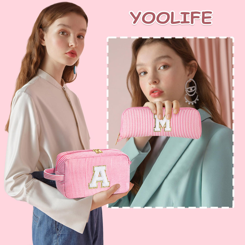YOOLIFE Makeup Bag - Personalized Monogram Cosmetic Bag for Teen Girls, Purple Cute Travel Pouch
