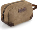 emissary Men's Canvas Travel Toiletry Bag, Leather Dopp Kit - Brown
