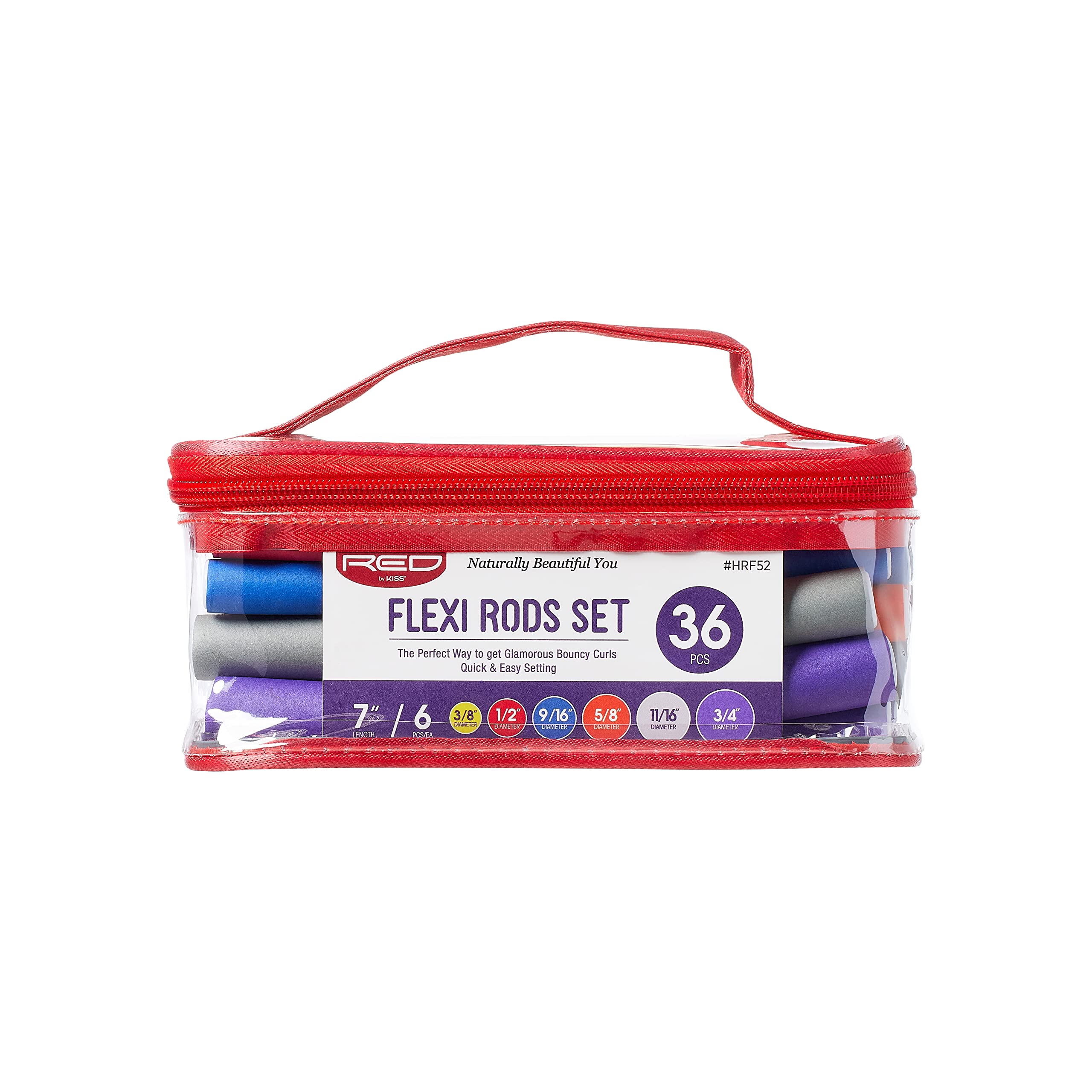 Red by Kiss 36PCS Flexi Rods, Flexible Curling Rods, Twist Foam Hair Rollers, No Heat Hair Curlers 7" Sets