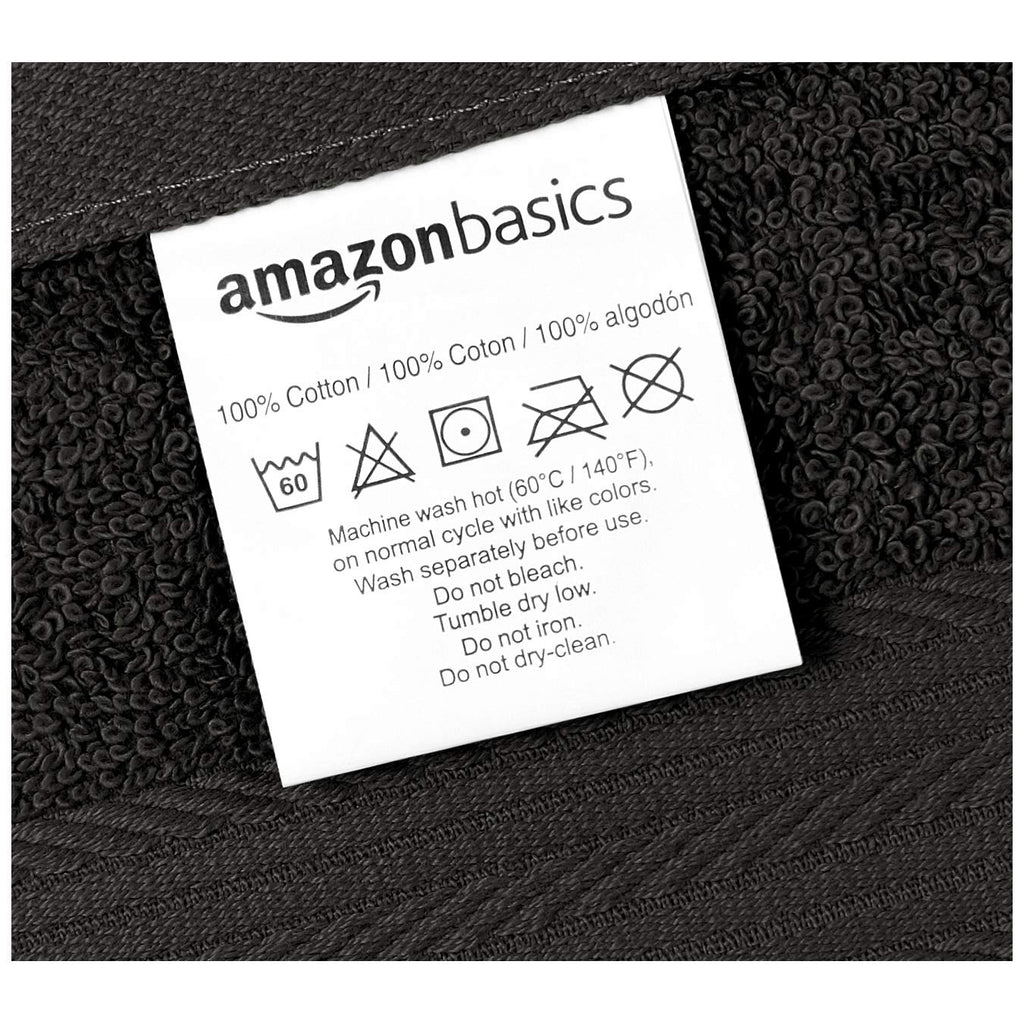 Amazon Basics Highly Absorbent Cotton Washcloths for Face, Soft, Machine Washable, Fade Resistant, 12 x 12 in, Black, 12-Pack