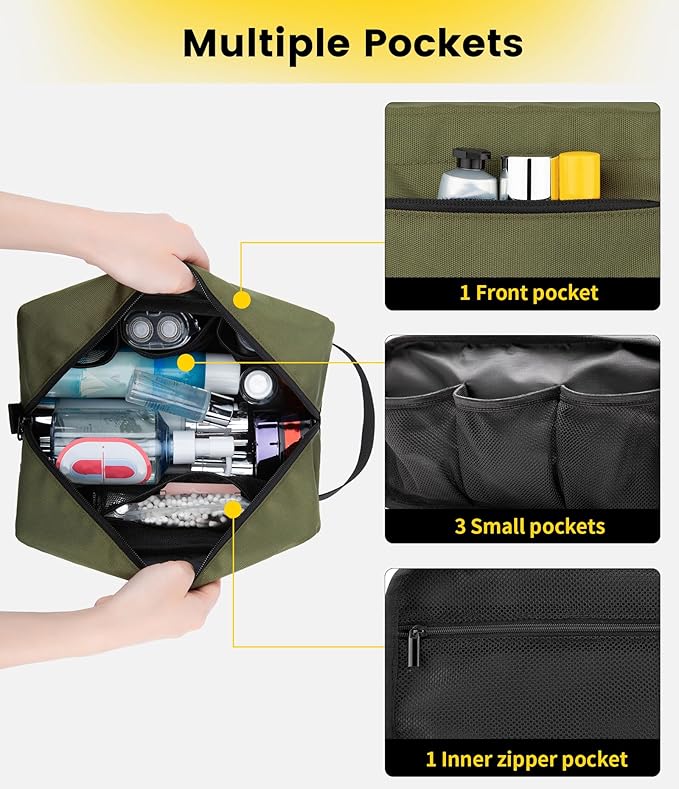 Vorspack Travel Toiletry Bag for Men - Hanging Toiletries Bag Water Resistant Travel Bag for Toiletries Accessories - Army Green