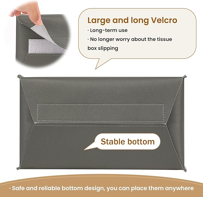 Long Tissue Box Cover, PU Leather Tissue Holder Rectangle, Facial Paper Organizer, Modern Dispenser for Bathroom, Kitchen, Home, Office, Tabletop (1, Grey, Tall)