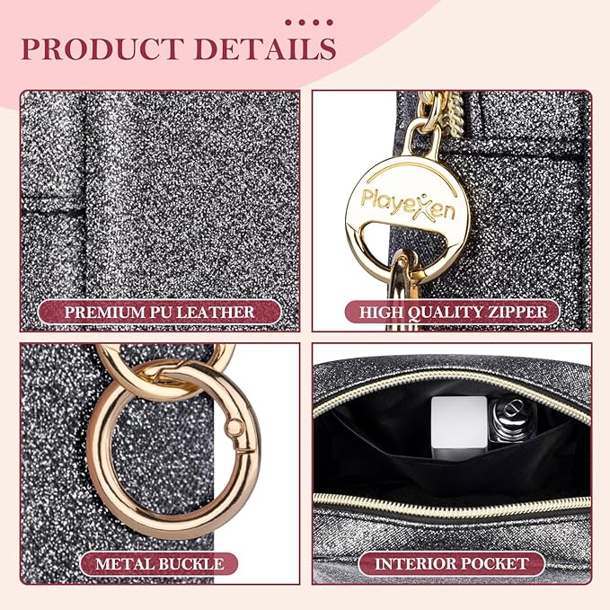 Playexen Clear Makeup Bags, Clear Travel Toiletry Bag with Extra Small Glitter Cosmetic Bag, Waterproof Essential Organizer Pouch for Sports Travel Beach (Stars-Black)