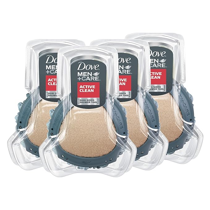 DOVE MEN + CARE Shower Scrub Tool to Exfoliate Skin, Active Clean, 4 Count