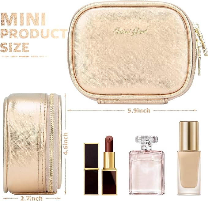 Mini Makeup Bag with Led Mirror, Small Travel Make up Bag 3 Light Modes Adjustable Brightness, for Women Organizer Cosmetic Bag, Portable Travel Train Toiletry Bag, for Pool Parties Work Touch-Ups