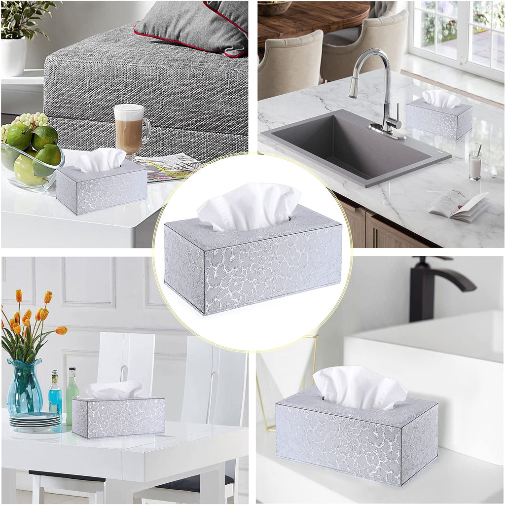 Sumnacon Rectangle Tissue Box Cover with Magnetic Bottom,Whaterproof,Silver