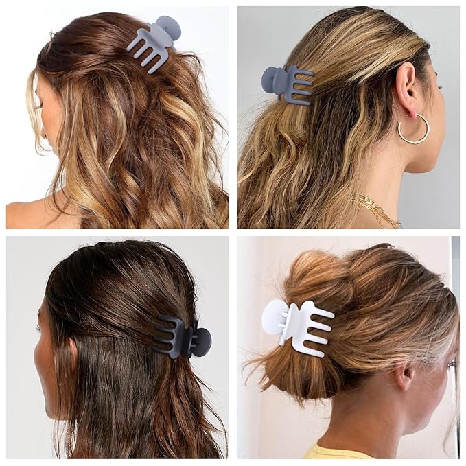 Medium Hair Clips Combination 2 Styles Small Claw Clips for Thin Hair 8 Pcs Matte Non-slip Rectangle Jaw Clips Square Hair Accessories for Women and Girls (Grey)