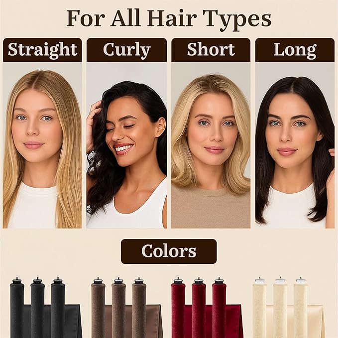 VISOFO Heatless Curls Overnight | Rods for Blowout Look, Long Hair Rollers Blow Out Curling Rod No Heat Flexi Foam Tubes Silk Satin Velvet Soft Curlers to Sleep In Tools Set (Ruby, 3 Set)