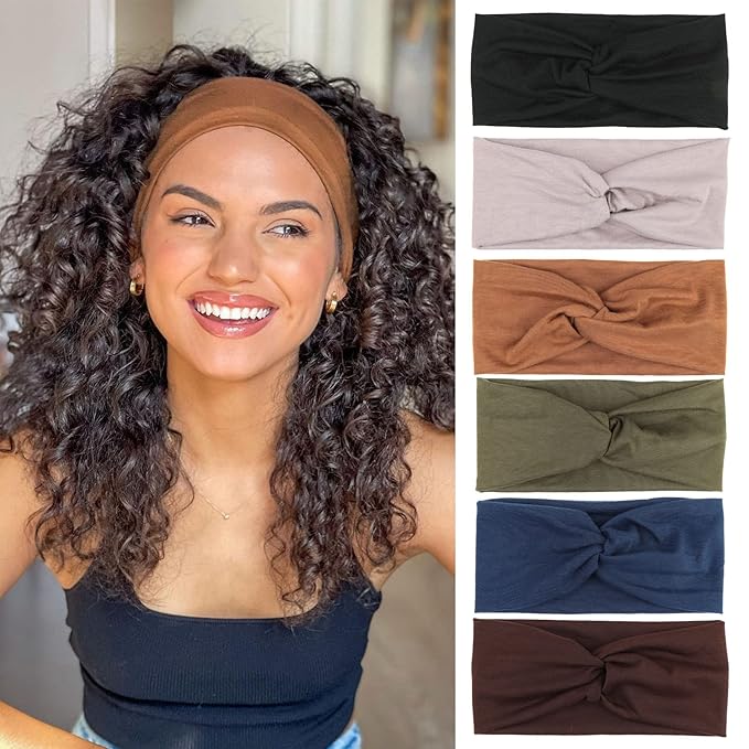 XTREND 6 Pcs Women's Headbands Twisted Cross Elastic Head Bands Yoga Workout Headband Non-Slip Sweat Soft Headbands Solid Color Simple Versatile Hair Accessory Hairbands