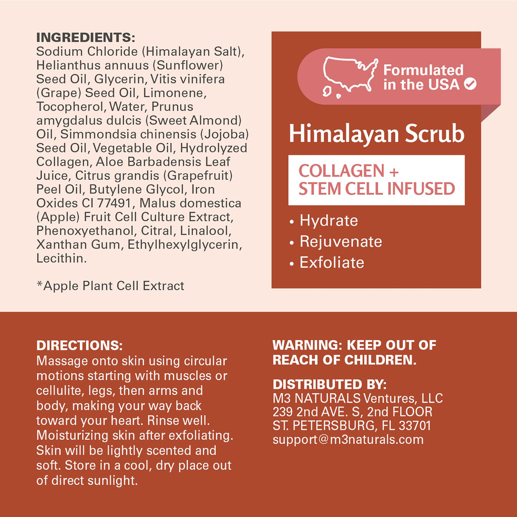 Himalayan Salt Scrub, with Collagen & Stem Cells, 16 oz, 2 Pack by M3