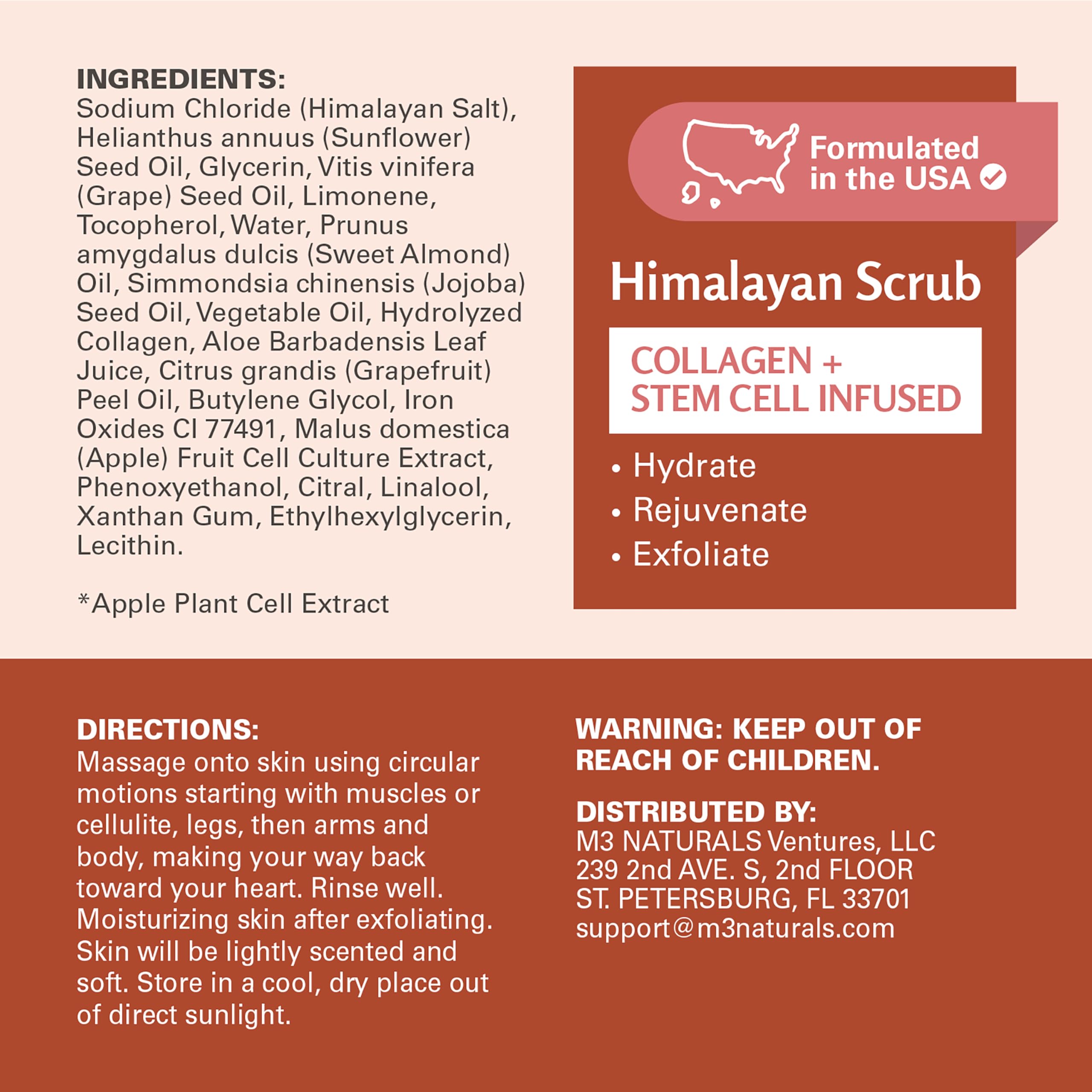 Himalayan Salt Scrub, with Collagen & Stem Cells, 16 oz, 2 Pack by M3