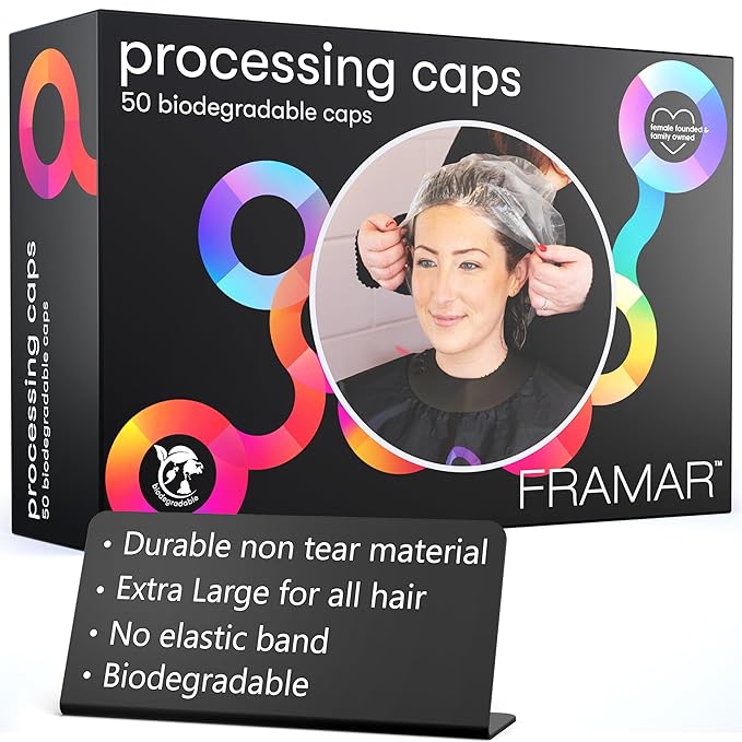 FRAMAR XL Processing Caps - Disposable Shower Caps For Women, Hair Coloring Cap, No-Mess Color Processing, No More Tight Elastic Headaches, Extra Large Coverage For Thick, Long Hair – 50 Count