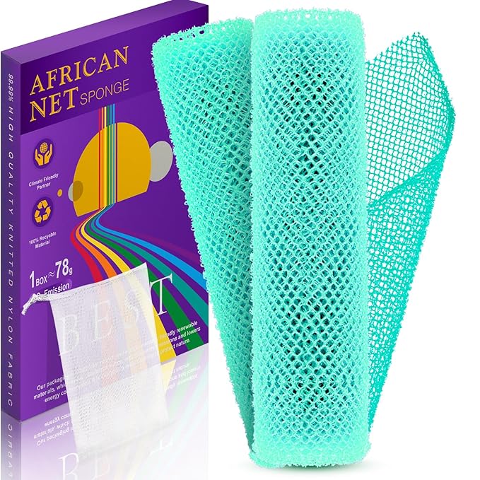 2 Pieces African Bath Sponge African Net Long Net Bath Sponge Transform Your Shower Routine with African Bath Sponges for Exfoliated, Silky Smooth Skin (Green)