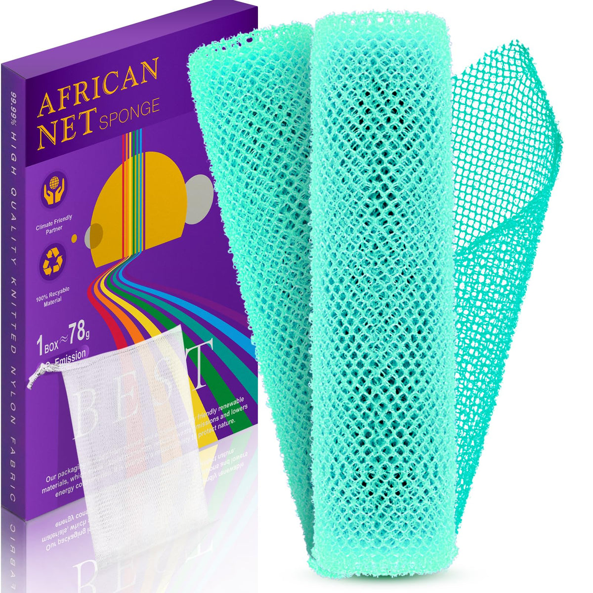 RIUOTA 3 Pieces Exfoliating Washcloth Shower Towel African Net Sponge Japanese Wash Cloth Face Exfoliating Sponge Loofah Exfoliating Body Scrubber for Body Exfoliation