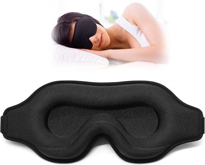Sleep Eye Mask for Men Women, Lash Extensions 3D Sleeping Mask, Travel Blackout Night Blindfold Eye Shade Cover with Adjustable Strap (Black)
