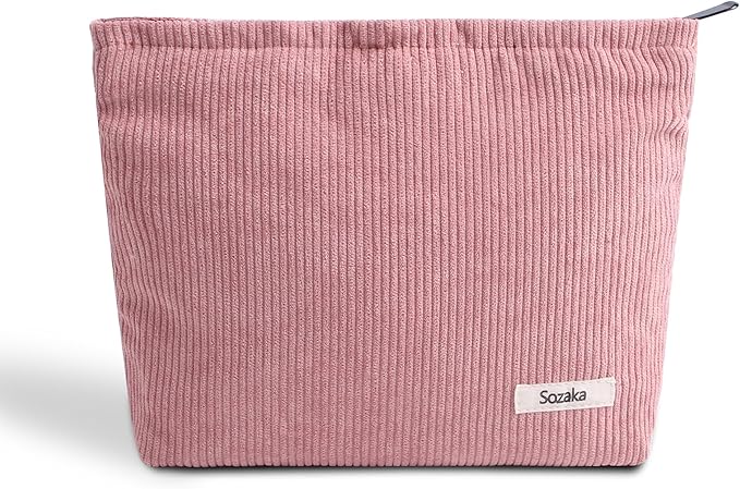 Gardsell Cosmetic Bags for Women - Corduroy Cosmetic Bag Aesthetic Women Handbags Purses Smile Dots Makeup Organizer Storage Makeup Bag Girls Case Bags (Pure Pink)