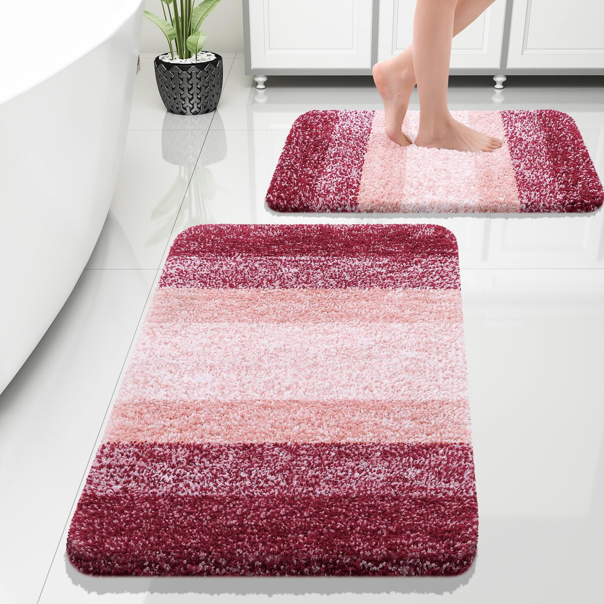 OLANLY Micorfiber Bathroom Rug Set 2 Piece, Soft Bath Mats, Light Purple
