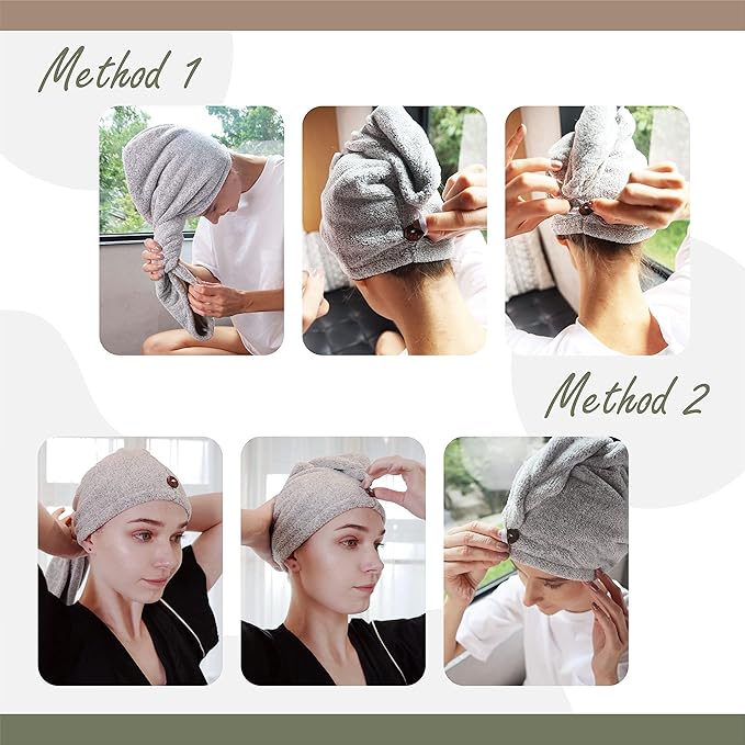 myHomeBody Hair Towel Wrap, Quick Drying Turban, Absorbent Cap – 2 Pack