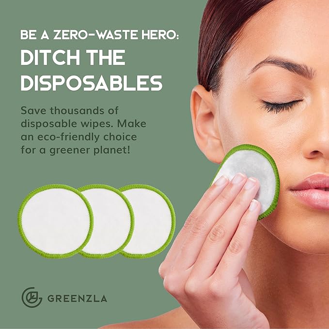 GREENZLA Reusable Makeup Remover Pads | 20 Pack | Bamboo Cotton Rounds