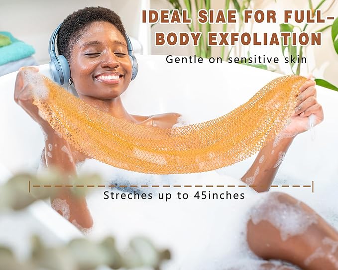 2 Pack African Net Sponge Exfoliating Body Scrubber Bath Sponge for Daily Use (Yellow + Dark Green)