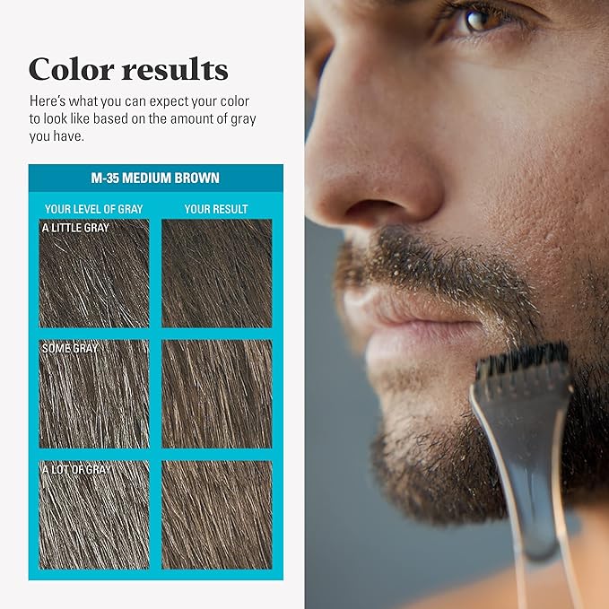 Just For Men Mustache & Beard, Beard Coloring for Gray Hair with Brush, with Keratin Biotin Aloe and Coconut Oil for Healthy Facial Hair - Medium Brown, M-35, Pack of 3 (Packaging May Vary)
