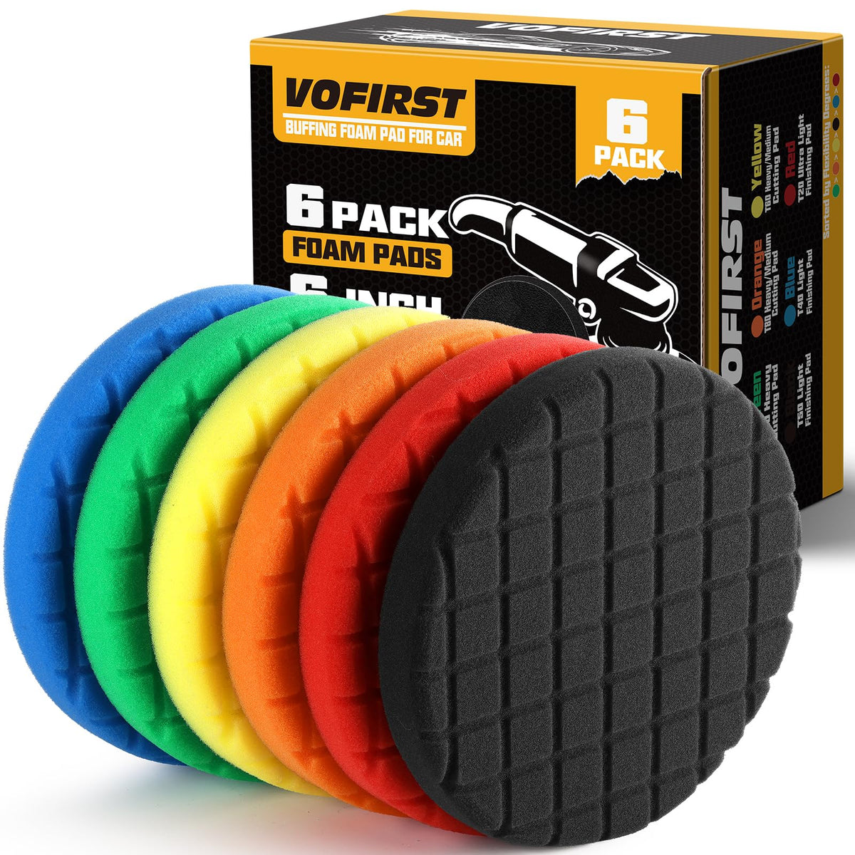 VOFirst 6 PCS Buffing Polishing Pads, Polishing Pad Kit 6.5 Inch Face for 6 Inch 150mm Backing Plate Compound, Cutting Polishing Pad Kit for Car Buffer Polisher Compounding, Polishing and Waxing
