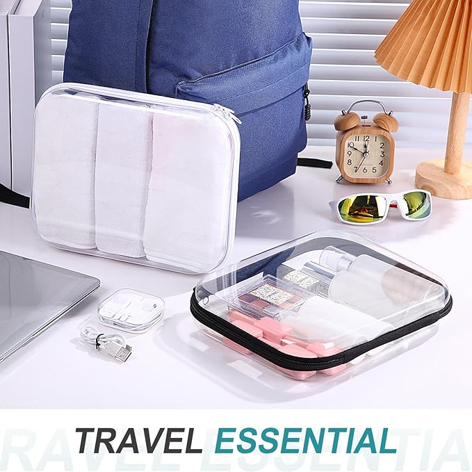 Hoolerry 4 Pcs Hard Clear Zipper Case Makeup Bags Plastic Zipper Pouch Transparent Storage Box Containers for Cosmetics, Snacks, Building Blocks, Puzzles(Clear,9.8 x 7.9 x 2 in,Black and White)