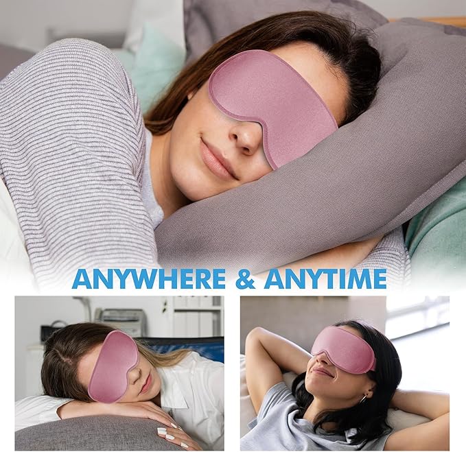 Sleep Eye Mask for Men Women, Lash Extensions 3D Sleeping Mask, Travel Blackout Night Blindfold Eye Shade Cover with Adjustable Strap (Rose)