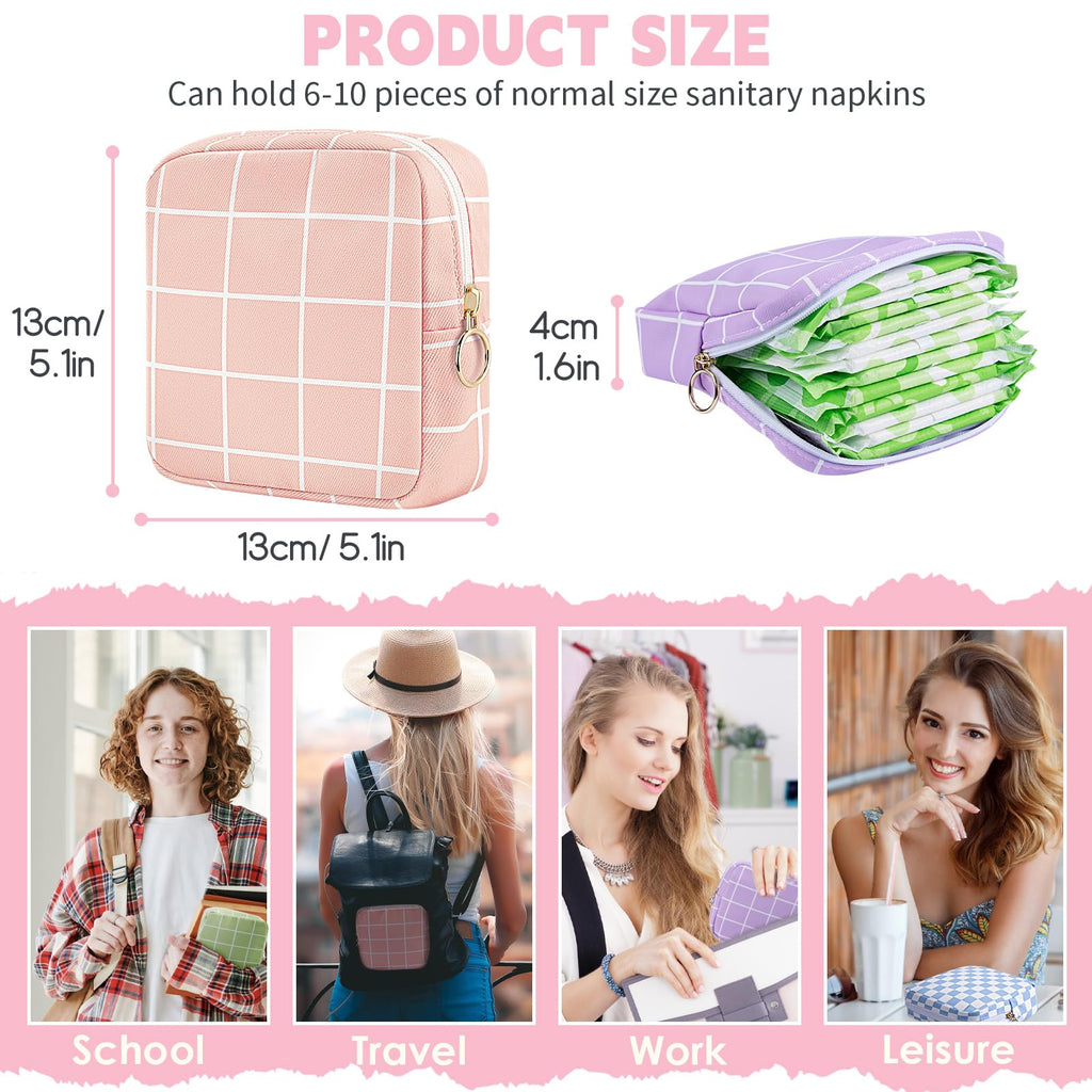 Desing Wish Period Bag Pouch Soft Cloth Sanitary Napkin Storage Bag Portable Menstrual Pad Pouches Tampon Holder for Purse First Period Kit for Girls 9-12 (Red-Blue Check)
