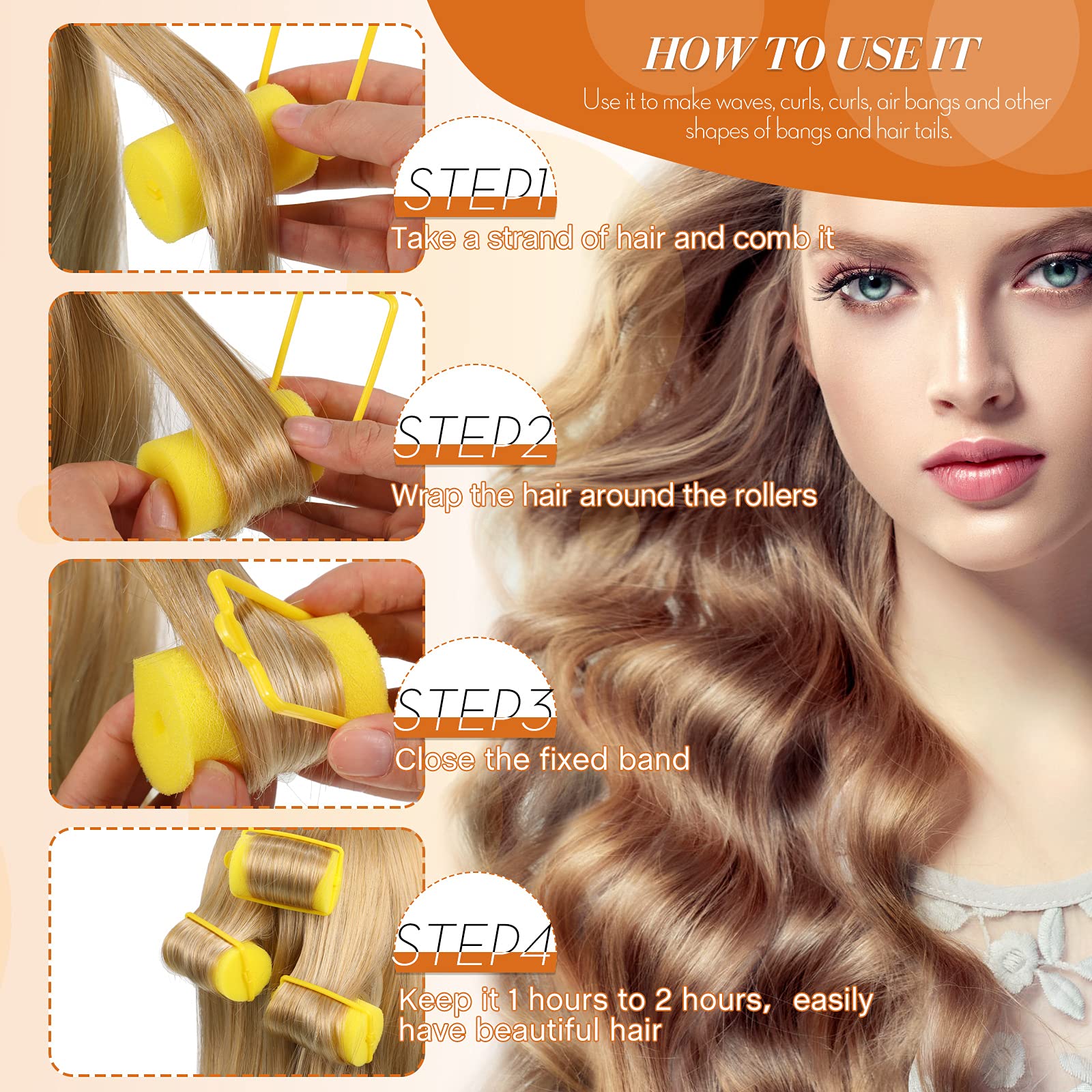 Geyoga 18 Pieces Yellow Sponge Hair Rollers For Women, 1.4 X 2.6 In