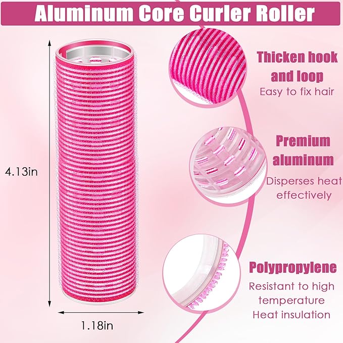 WILLBOND 4 Pcs Long Hair Rollers for Bangs Aluminum Core Curlers Thermal Self Grip Roller for Long and Medium Hair Women Hairstyle(4.1 x 1.2 Inch,Rose Red, Light Pink, Purple, Black)