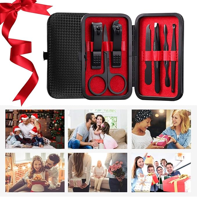 Manicure Set Pedicure Kit Womens Nail Clippers Set 32 in 1 Professional Grooming Care Tools Nail Kit Including Facial, Fingernails and Toenails Care with Travel Case Women (Red_7 Pieces)