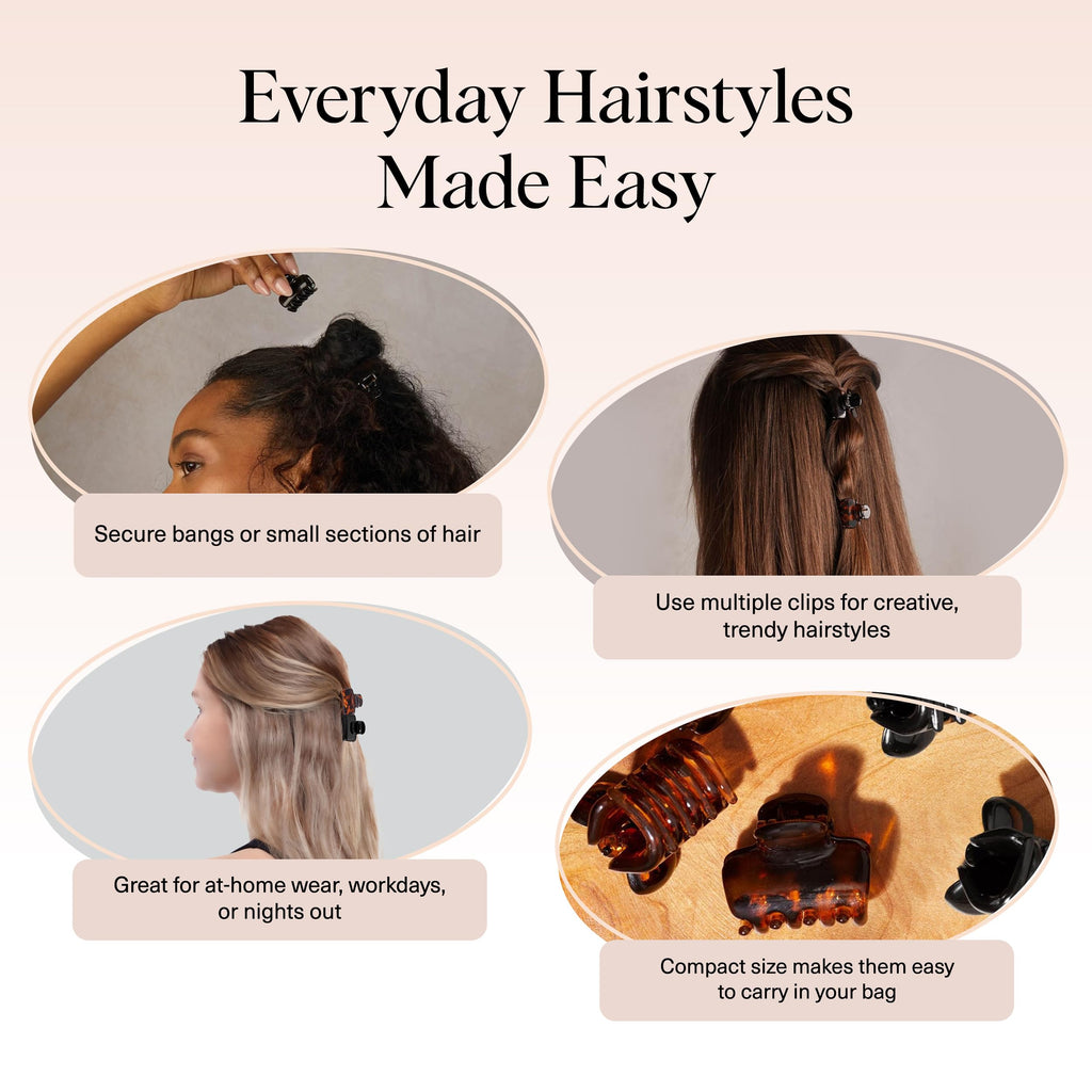 Kitsch Small Hair Clips for Women - Stays In Place Without Pulling or Snagging | Durable Plastic, Sturdy Small Claw Clips - Black & Tortoise, 6 Pcs