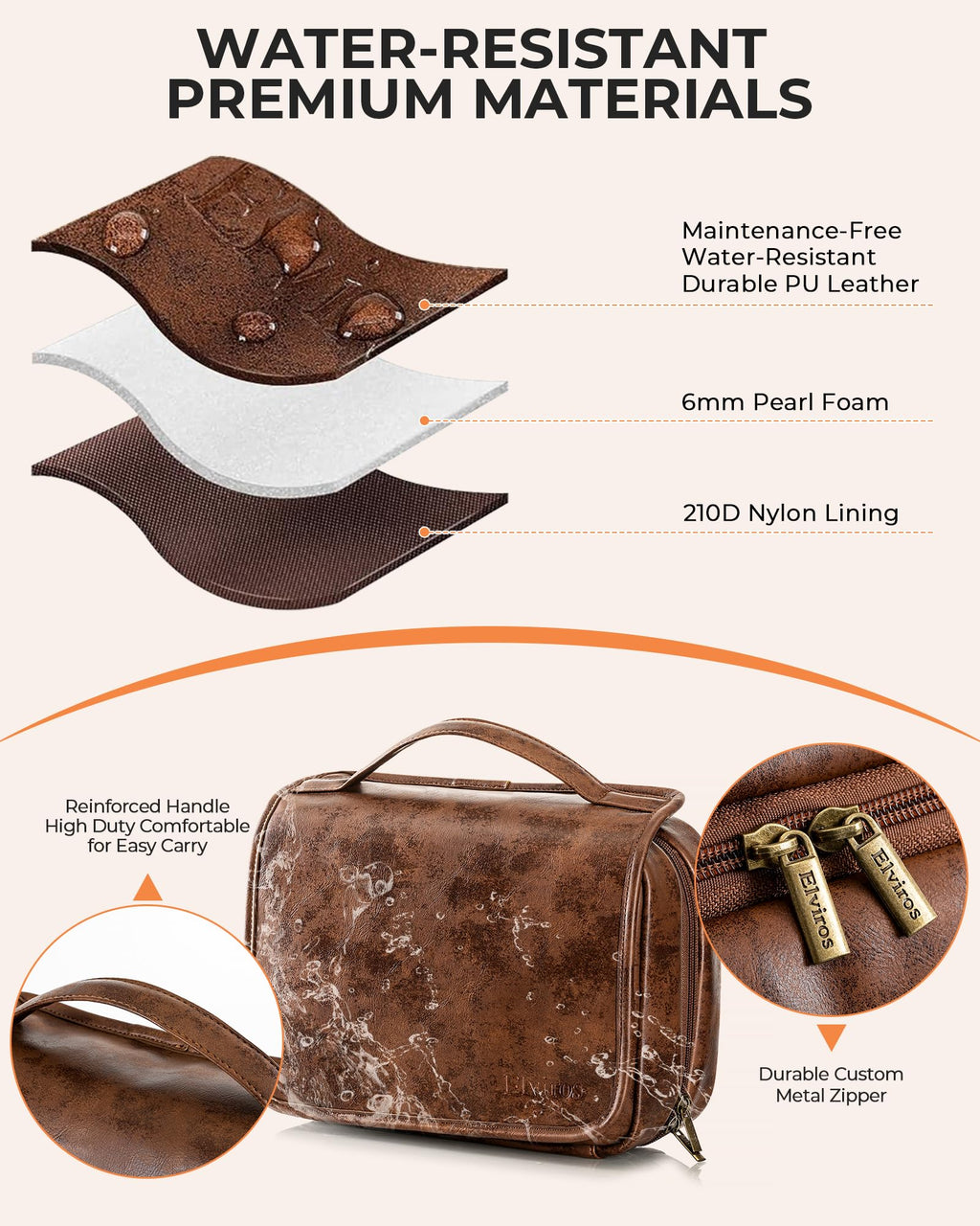 Elviros Hanging Travel Toiletry Bag Gift for Men，Mens Toiletries Bag Gifts Set Shaving Dopp Kit Water-resistant Bathroom Toiletries Organizer PU Leather Cosmetic Bags 2 Pack